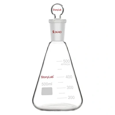 Abbildung von stonylab Glas Erlenmeyer Flasche mit Stopper, 500 ml Borosilikatglas Schwere Mauer Kolben 24/40 Standard Kegel Außenfuge und Glasstopper