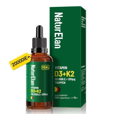 Abbildung von Vitamin D3 K2 hochdosiert Tropfen 20000I.E. + MK7 200 mcg pro Dosis, Vegetarisch, Ohne Zusätze, In Deutschland Produziert