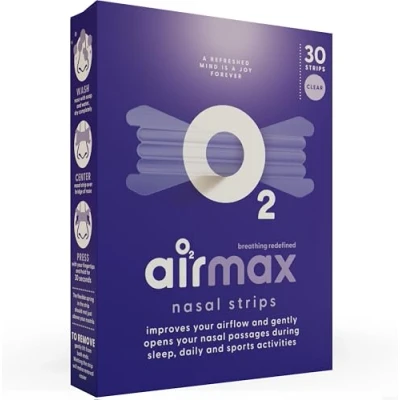 Abbildung von Air Max Nasenpflaster Anti Schnarch Nasenstrips besser atmen 30 Stück Transparente Verbessert den Schlaf, reduziert Schnarchen, lindert verstopfte Nase und kann beim Sport verwendet werden
