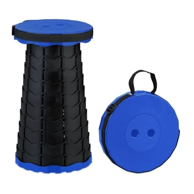 Abbildung von Relaxdays Tabouret télescopique Teleskophocker, faltbar, Tragegurt, Outdoor, höhenverstellbarer Campinghocker, HBT 44,5x25x25 cm, blau/schwarz, Kunststoff
