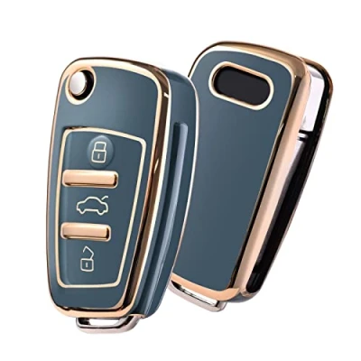 Abbildung von OATSBASF Schlüsselhülle Geeignet für Audi, Autoschlüssel Hülle A1 A3 A4 A6 Q3 Q5 Q7 S3 R8 TT Silicone TPU Schutzhülle (Goldener Rand Grau)