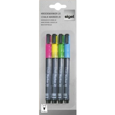 Abbildung von SIGEL GL179 Kreidemarker bunt, Rundspitze 1 2 mm, abwischbar, 4 Farben