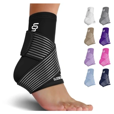 Abbildung von Sleeve Stars Sprunggelenkbandage Verstellbare Kompressionsstütze mit Riemen für Sport, Laufen, Training &amp; den täglichen Gebrauch Knöchelbandage Damen und Herren (Einzeln/Schwarz)