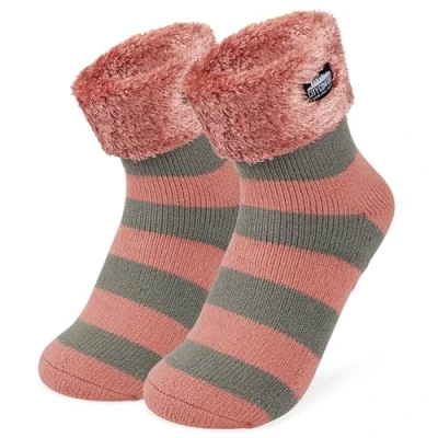 Abbildung von CityComfort Kuschelsocken Damen, Dicke Socken Rutschfeste Haussocken Damen (Grau/Rosa)
