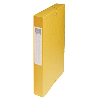 Abbildung von Exacompta 50409E 1 Abheftbox mit Gummibändern Exabox aus Glanzkarton 600g/m2 Rückseite 4 cm Maße 25 x 33 für A4 Dokumente Farbe gelb wird montiert geliefert
