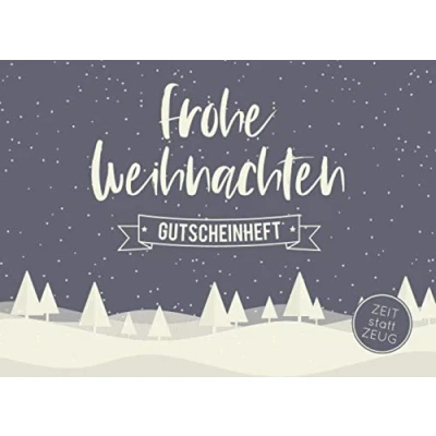 Abbildung von Frohe Weihnachten Gutscheinheft: Kleines Gutscheinbuch zu mit 12 vollfarbigen Blanko Gutscheinen zum selber Ausfüllen verschneite Landschaft