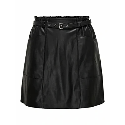 Abbildung von ONLY Damen Mini Bleistift Kunstleder Rock High Waist Stretch Lederoptik Kurz mit Gummibund ONLHEIDI, Farben:Schwarz, Größe:M