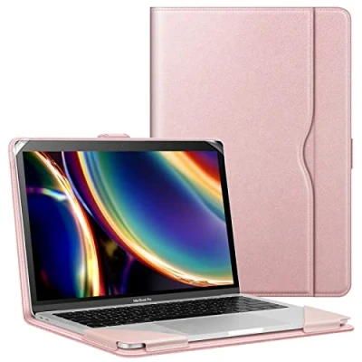 Abbildung von Fintie Hülle Kompatibel mit MacBook Air M3 M2 13.6 (2024 2022), M1 13 (2020 2018) und Pro (2022 2016), Folio Book Schutzhülle Dokumentschlitze, Roségold