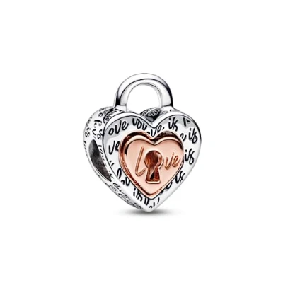 Abbildung von PANDORA Bicolor Vorhängeschloss Teilbares Herz Charm aus Sterling Silber und rosévergoldete Metalllegierung, der Moments Collection, 782505C00
