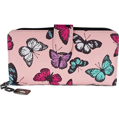 Abbildung von styleBREAKER Damen Geldbörse mit Buntem Schmetterling Muster, Vintage Design, Reißverschluss, Portemonnaie 02040156, Farbe:Rose