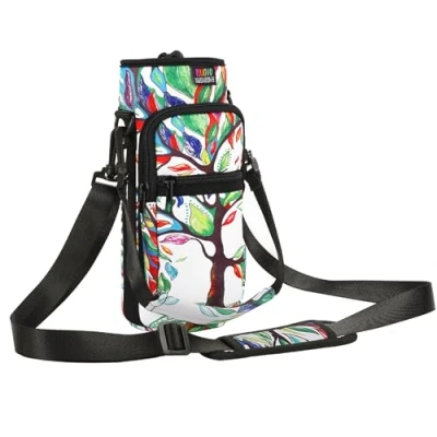 Abbildung von Nuovoware Flaschenhalter Trinkflasche Molle Beutel 25oz/710ml, Isolierte Neopren Kessel mit Schultergurt und Front Reißverschluss Tasche für Wandern Laufen Radfahren Jagd Reisen, Glücksbaum