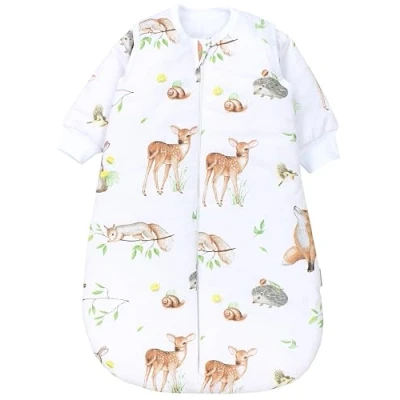 Abbildung von TupTam Baby Ganzjahresschlafsack Rund OEKO TEX zertifizierte Materialien mit abnehmbaren Ärmeln 2.5 TOG unisex, Farbe: Wald Tiere Braun Beige Fuchs Reh Igel Eichhörnchen, Größe: 80 86