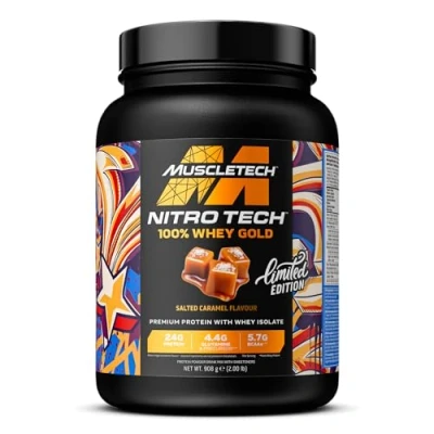 Abbildung von MuscleTech NitroTech 100% Whey Gold Protein Pulver, Isolate Proteinpulver &amp; Peptides, für Männer und Frauen, 5.7g BCAA, 28 Portionen, 908g, Gesalzenes Karamell