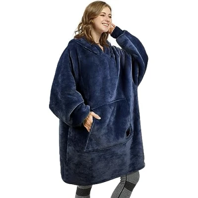 Abbildung von Kato Tirrinia Übergroße Warme Hoodie Sweatshirt Decke, Weiche Flanell Damen Deckenpullover, Komfortable Kapuzenpullover, Gemütlich Geschenke Decke für Erwachsene, Männer, Frauen, Teenager, Dunkelblau