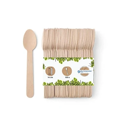 Abbildung von BIOZOYG Umweltfreundliche Einweg Löffel Holz I Holzbesteck Suppenlöffel Holzlöffel Einwegbesteck biologisch abbaubar und kompostierbares Besteck 100 x Einweglöffel 14cm