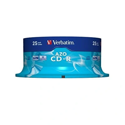 Abbildung von Verbatim CD R AZO Crystal 700 MB, 25er Pack Spindel, Rohlinge, 52 fache Brenngeschwindigkeit mit langer Lebensdauer, leere CDs, Audio Rohling, für Fotos &amp; Videos Dokumente