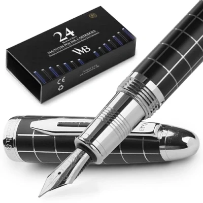 Abbildung von Wordsworth &amp; Black Majesti Füllfederhalter (Kariert) Feine Feder Tintenpatronen, Nachfüllbarer Tintenkonverter Kalligraphie Bestes Business Geschenk Set für Männer Frauen
