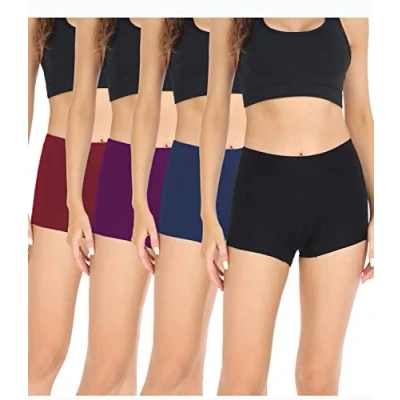 Abbildung von wirarpa Damen Baumwolle Boxershorts Panties Unterhosen Radlerhose unter Kleid mit Baumwoll Schritt 4er Pack Schwarz Blau Lila Rot Größe 3XL