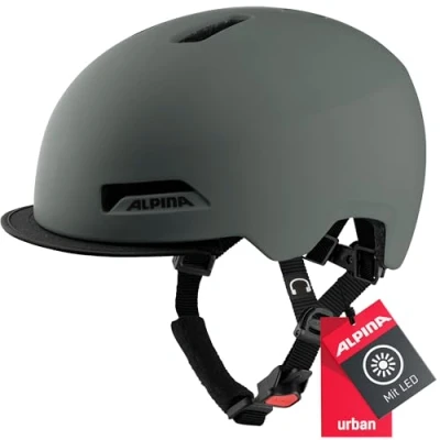 Abbildung von ALPINA BROOKLYN Beleuchteter, Robuster und Komfortabler Urban Fahrradhelm Mit LED Licht Für Erwachsene, coffee grey matt, 57 61 cm