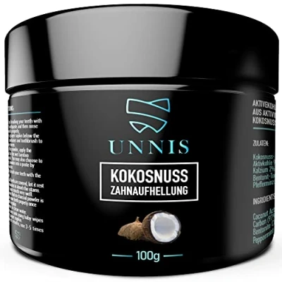 Abbildung von Unnis® Natürliche Kokosnuss Aktivkohle Pulver Zahnaufhellung für Weiße Zähne Bleaching Zahnpasta Activated Charcoal powder Teeth Whitening (Black)
