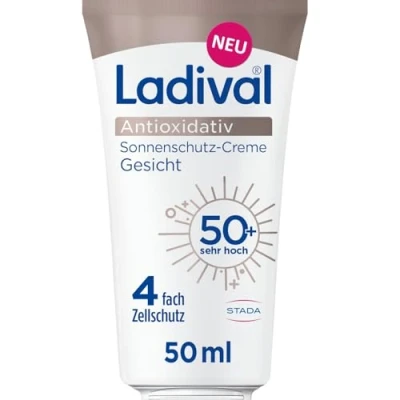 Abbildung von Ladival Antioxidativ Sonnencreme Gesicht LSF 50+ Pflege mit Anti Pollution Komplex, Vitamin C und E, 4 fach Zellschutz, schweißresistent, UVA UVB Schutz, 50ml