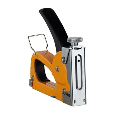Abbildung von Relaxdays, orange Profi Handtacker Industriequalität 500 Klammern, regulierbare Schusskraft Wechselmagazin 4 8 mm, Eisen, 1er Set