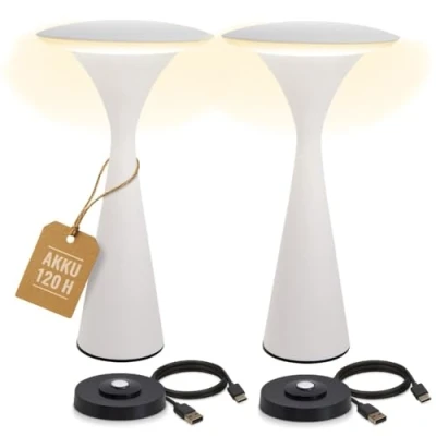 Abbildung von 8 seasons design Tischlampen kabellos 2er Set, dimmbar, Outdoor &amp; Indoor Hello Space USB Ladestation, 27cm, Aluminium (weiß), LED warmweiß bis kaltweiß, Touch Control, Akku Tischleuchten