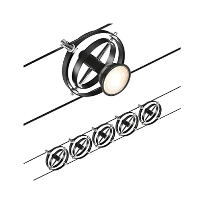 Abbildung von Paulmann 94440 CorDuo Seilsytem Set Cardan DC max. 5x10 Watt erweiterbar Schwarz matt Drahtseil Kunststoff GU5,3 Drahtseilsystem ohne Leuchtmittel