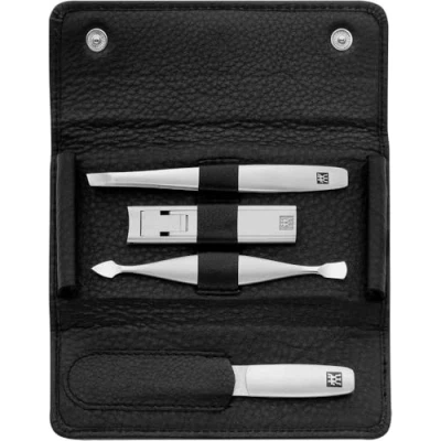 Abbildung von ZWILLING Maniküreset (4 Teilig, Druckknopf Etui, Echt Leder, Ergonomisches Design, mit Kompakt Nagelknipser), Premium , Schwarz