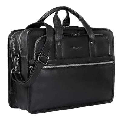 Abbildung von STILORD &#039;Yves&#039; Aktentasche Herren Damen Leder Arbeitstasche Dokumententasche 15,6 Zoll Laptoptasche Businesstasche Lehrertasche echtes Rindsleder, Farbe:schwarz