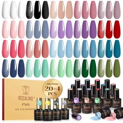 Abbildung von ROSALIND UV Nagellack Set, 24 Stück Gel Weiß Schwarz Rosa Lila Rot Blau Grün Farbgel Gelnägel, Soak Off Mini Nail Polish Nagel Design Geschenk