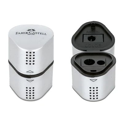 Abbildung von FABER CASTELL 205043 Spitzer Grip 2001 3in1, 2 Stück, Anspitzer mit Behälter für Blei und Buntstifte