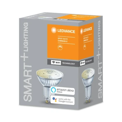 Abbildung von LEDVANCE Smarte LED Reflektorlampe mit Bluetooth Mesh Technologie, Sockel GU10, Warmweiß (2700K), Dimmbar, ersetzt Glühlampen 40W, steuerbar Alexa und Google