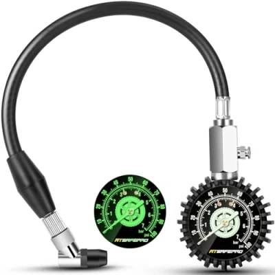 Abbildung von ATsafepro Reifendruckprüfer Geeicht Luftdruckprüfer 7 bar/100 psi Glow in the Dark, 2,5 Zoll Zifferblatt Mechanischer Reifendruckmesser,analoger Luftdruckmesser für Autos, LKWs, Fahrräder