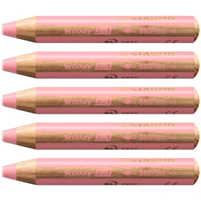 Abbildung von Buntstift, Wasserfarbe &amp; Wachsmalkreide STABILO woody 3 in 1 5er Pack pastellpink