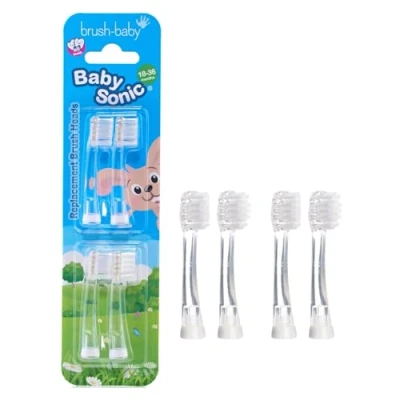 Abbildung von Brush Baby Ersatzahnbürstenköpfe für BabySonic Elektrische Zahnbürste, Ersatzbürsten Alter 18 36 Monate 4er Pack