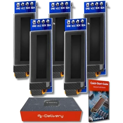 Abbildung von AZDelivery 5 x 0,91 Zoll OLED Display I2C SSD1306 Chip 128 32 Pixel Bildschirm Anzeigemodul mit weißen Zeichen kompatibel Arduino und Raspberry Pi inklusive E Book!
