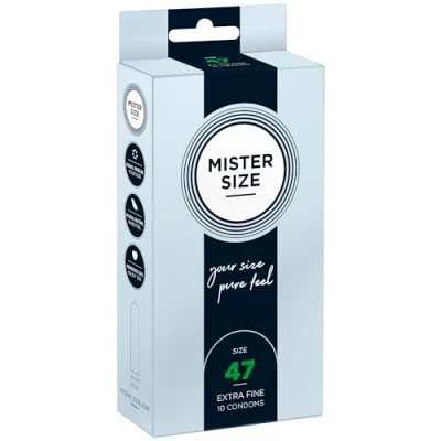 Abbildung von MISTER SIZE Kondome gefühlsecht hauchzart 47mm im 10er Pack/extra dünn &amp; extra feint/Kondom aus 100% Naturkautschuk Latex in deiner Größe XS S/natural feeling Packung