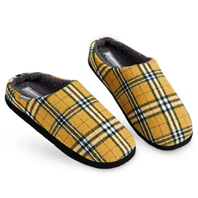 Abbildung von DUNLOP Hausschuhe Herren gefüttert, Rutschfeste Pantoffeln mit Memory Foam (Grau/Senfgelb, numeric_45)