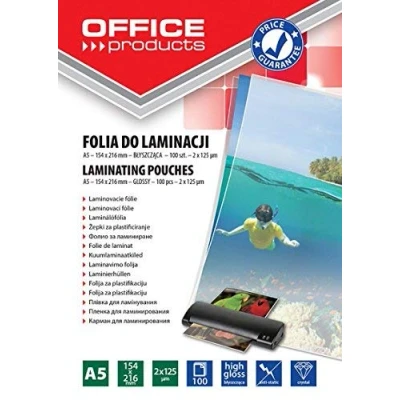 Abbildung von OFFICE PRODUCTS 20325235 90 Laminierfolie A5, 2 x 125 micron, glänzend, 100 Stück, transparent