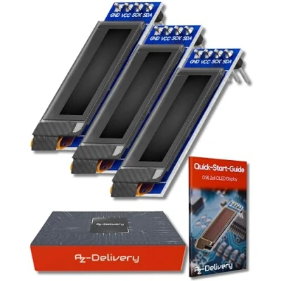 Abbildung von AZDelivery 3 x 0,91 Zoll OLED Display I2C SSD1306 Chip 128 32 Pixel Bildschirm Anzeigemodul mit weißen Zeichen kompatibel Arduino und Raspberry Pi inklusive E Book!