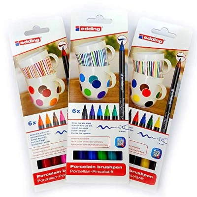 Abbildung von Edding Porzellan Pinselstift 4200, 3 x 6er Set, 1 4 mm, Family , Warm Cool Colour Set