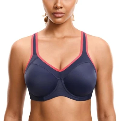 Abbildung von SYROKAN Damen Sport BH Starker Halt Bügel Push Up Ringerrücken Gepolstert Fitness Tinte Blau 80E