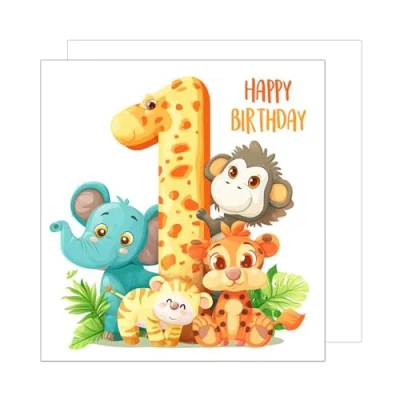 Abbildung von Edition Seidel Premium quadratische Glückwunschkarte zum 1. Geburtstag mit Umschlag. Geburtstagskarte Happy Birthday Billet Tier Karte Kind Mädchen Junge (GQ193 SW024)