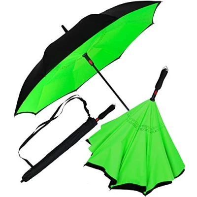Abbildung von iX brella Reverse Regenschirm Automatik umgedreht zu öffnen schwarz neon grün