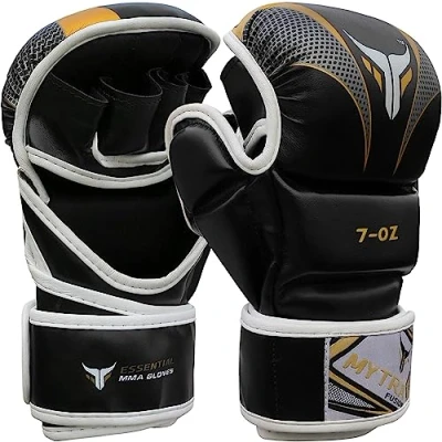 Abbildung von Mytra Fusion MMA Handschuhe Kickbox Kampfsport Sparring Boxsackhandschuhe (Black/Gold, L/XL)