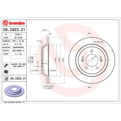 Abbildung von BREMBO 08.C823.21 Bremsscheibe 284 10 5 voll beschichtet hochgekohlt mit Schrauben HYUNDAI: Kona SUV, KIA: SOUL 2