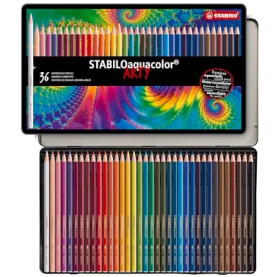 Abbildung von Aquarell Buntstift STABILO aquacolor ARTY 36er Metalletui mit 36 verschiedenen Farben