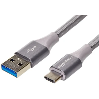 Abbildung von Amazon Basics Doppelt geflochtenes Nylon USB C auf A 3.1 Gen 2 Kabel (USB IF zertifiziert), unterstützt hohe Datenübertragung bis zu 10 Gbit/s (0.9 m /3 Fuß, dunkelgrau)