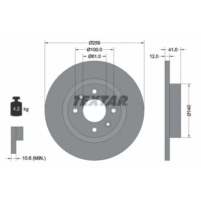 Abbildung von TEXTAR PRO 92175103 Bremsscheibe 259 12 04/06 100 voll beschichtet ohne Radbefestigungsbolzen, Radnabe DACIA: SANDERO I, 2, LOGAN MCV 2